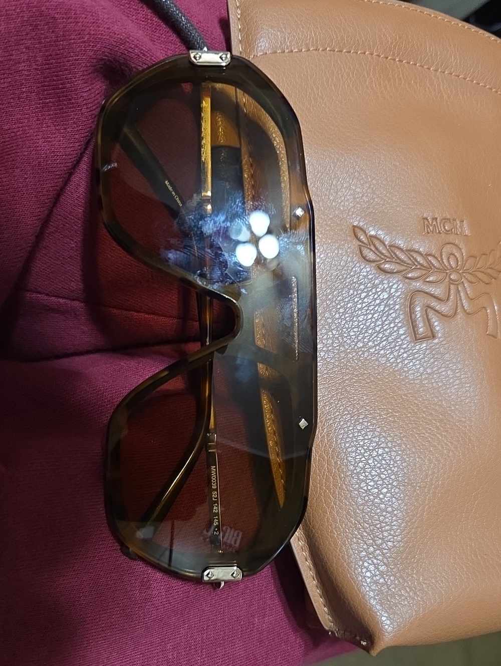 MCM Tortoiseshell Brown Shield Sunglasses with Brown Case